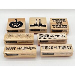 NOS Craft Smart Halloween Rubber Stamps Lot 7 Trick or Treat Pumpkin Spider Web